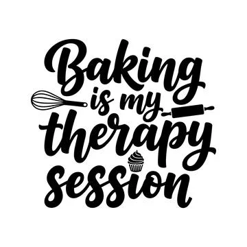 Baking is my therapy session quote with kitchen utensils illustration Stock Illustration
