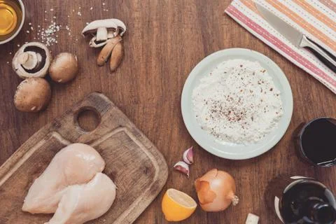 Baking or cooking background frame. Ingredients for cooking chicken with Stock Photos