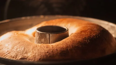 Baking in the oven. Slow motion of making bread, muffins Stock Footage 136477280