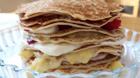 Baking a pancake cake Stock Footage 256105324