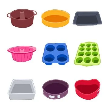 Baking pans collection displaying various shapes and cooking molds Stock Illustration
