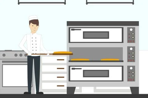 Baking pizza in the restaurant. Stock Illustration