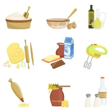 Baking Process And Kitchen Equipment Set Of Isolated Items Stock Illustration