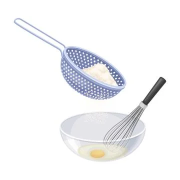 Baking Process with Flour Sieving and Mixing Ingredients with Whisk Vector 스톡 일러스트