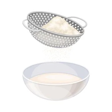 Baking Process with Flour Sieving and Mixing Ingredients for Dough Preparation 스톡 일러스트
