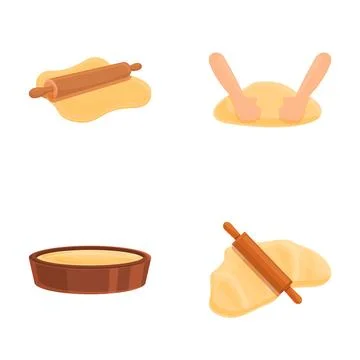 Baking process icons set cartoon vector. Kneading and rolling out dough Stock Illustration