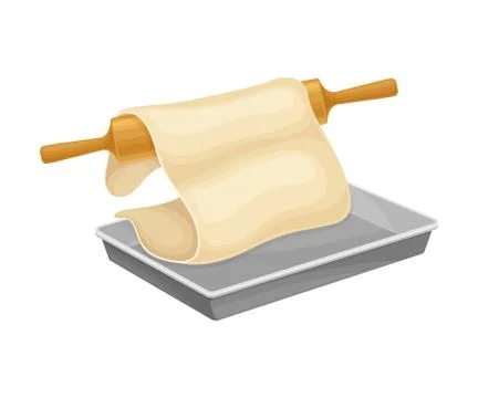 Baking Process with Rolling Pin Putting Thin Dough on Cookie Sheet Vector Stockillustratie