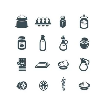 Baking products ingredients simple flat pictograms Stock Illustration