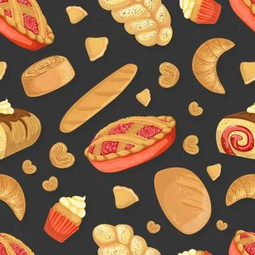 Baking Products Seamless Pattern, Fresh Baked Goods Design Element Can Be Used Stock Illustration