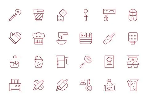 Baking Professional Vector Set with 24 Thin Line Detail Enhanced 64x64 Icons 스톡 일러스트