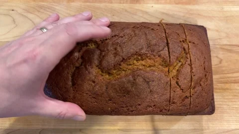 Baking Pumkin Bread Slicing Pumpkin Bread Stock Footage 320086715