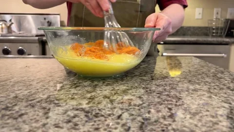 Baking Pumkin Bread Whisking Pureed Pumpkin Mix Stock Footage 320086525