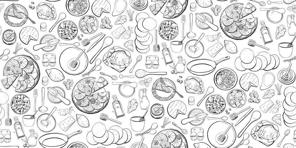 Baking Recipe Seamless Vector Pattern in Vintage Style with Doodles Stock Illustration