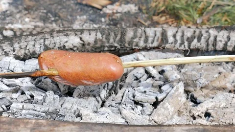 Baking sausages on charcoal Stock Footage 75397462