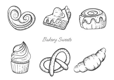 Baking set of elements in hand drawing style Stock Illustration