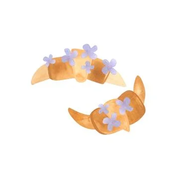 Baking set: two croissants for breakfast. Isolated watercolor illustration on Stock Illustration