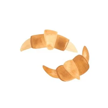 Baking set: two croissants for breakfast. Isolated watercolor illustration Stock Illustration