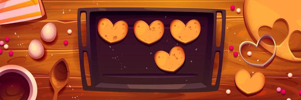 Baking sheet with cookies on kitchen table Stock Illustration