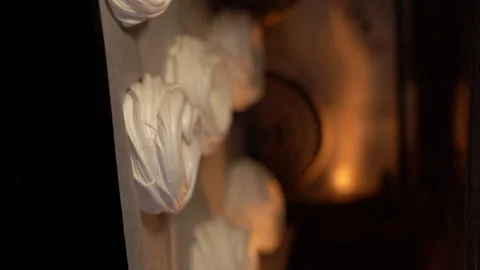 Baking sheet with white meringues stand and cook in the oven. Cooking concept Stock Footage 250518355