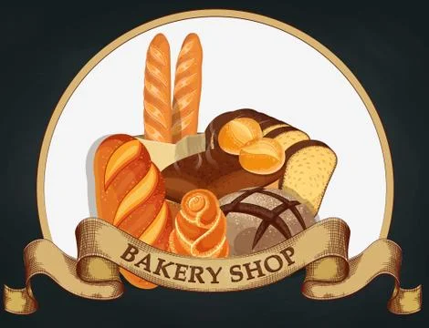 Baking shop emblem. Bread logo for bakery shop. Branding, label Stock Illustration