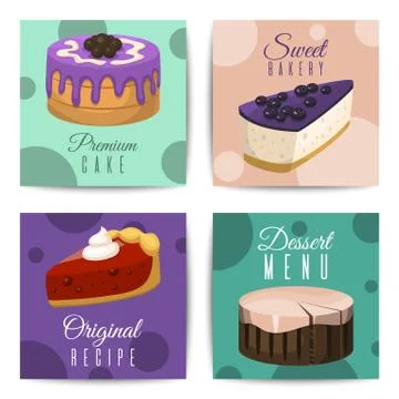 Baking shop menu cards vector illustration. Chocolate and fruity desserts for Illustrazione stock