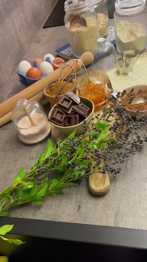 Baking in Sight: Cookie Ingredients on Display Stock Footage 303822091