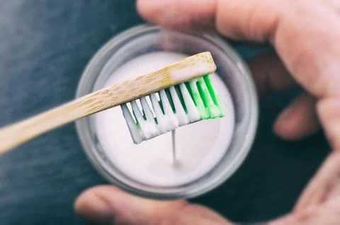Baking soda paste on a toothbrush Stock Photos