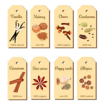 Baking spices tags. Cute label set Stock Illustration