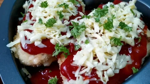 Baking Stuffed Chicken Breast with Cheese Fillings Stock Footage 148402205