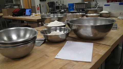 Baking table and equipment in a commercial kitchen Video stock 87041196