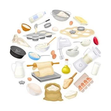 Baking Tool and Ingredients Round Composition Design Vector Template Stock Illustration