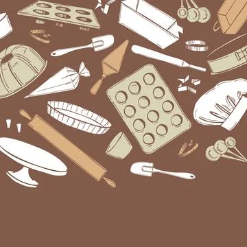 Baking tools and essentials.  Vector background. Stock Illustration