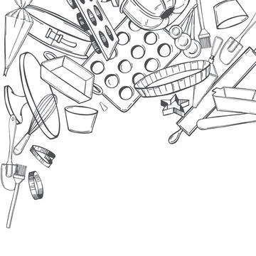 Baking tools and essentials.  Vector background. Stock Illustration