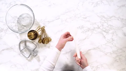 Baking tools and measuring cups on marble Stock Footage 327855694