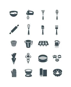 Baking tools simple pictograms flat vector icons Stock Illustration