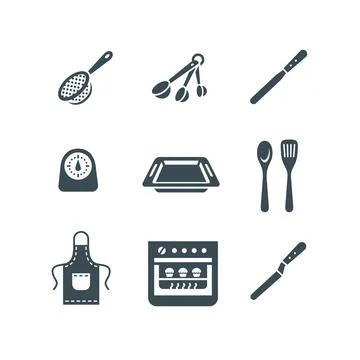 Baking tools simple pictograms flat vector icons Stock Illustration