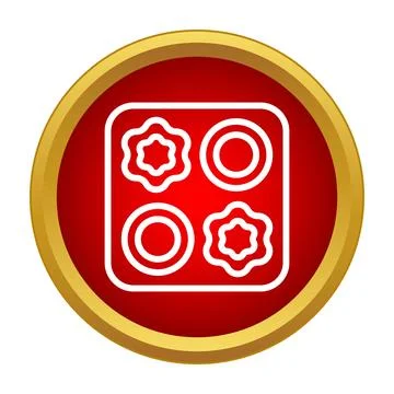 Baking tray with cookies in a red circular icon Stock Illustration