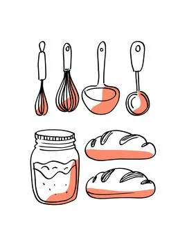 Baking utensils doodle illustration  Illustrazione stock