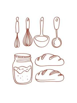 Baking utensils doodle illustration  Stock Illustration