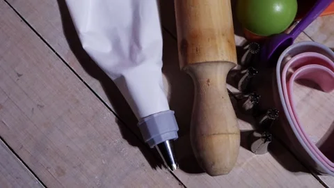 Baking utensils on the kitchen table Video stock 171937695