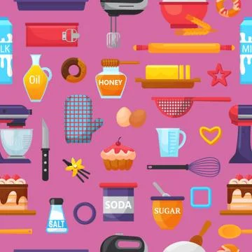 Baking vector kitchenware and food bakery ingredients for cake illustration Illustrazione stock