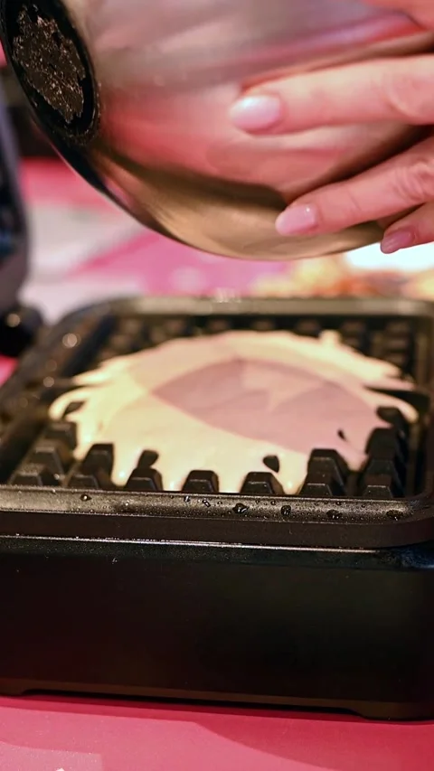 Baking Waffles in an Electric Waffle Maker Stock Footage 304705247