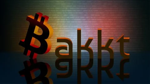BAKKT word with bitcoin symbol with reflection on dark digital background. Stock Illustration