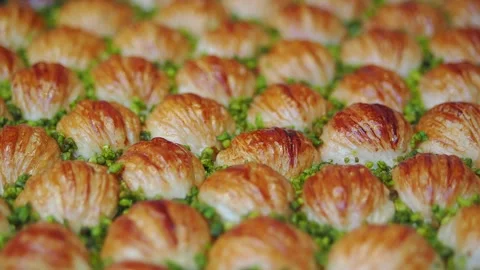Baklava being prepared in a bakery Stock Footage 342382538
