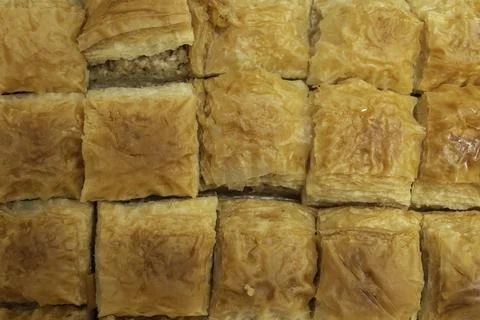 Baklava squares, flat lay texture Foto stock