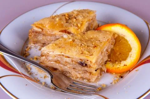 Baklava with walnuts Stock Photos