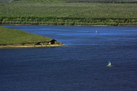 Bakota gulf on the Dniester river, Khmelnytsky Region, Ukraine. With a place  Stock Photos