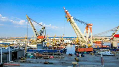 Baku, Azerbaijan, July 5 2020 : Baku shipyard facility Stock Photos