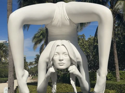 Bal Harbour, Miami, FL - 2.4.25 - Sculpture of a woman in a contortionist pose Stock Footage 317194061