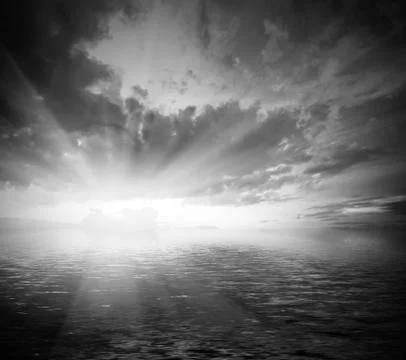 Balack and white dramatic landscape at sunset Foto stock